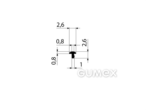 Silikónový profil tvaru "T", 2,6x2,6/0,8mm, 60°ShA, -60°C/+180°C, čierny